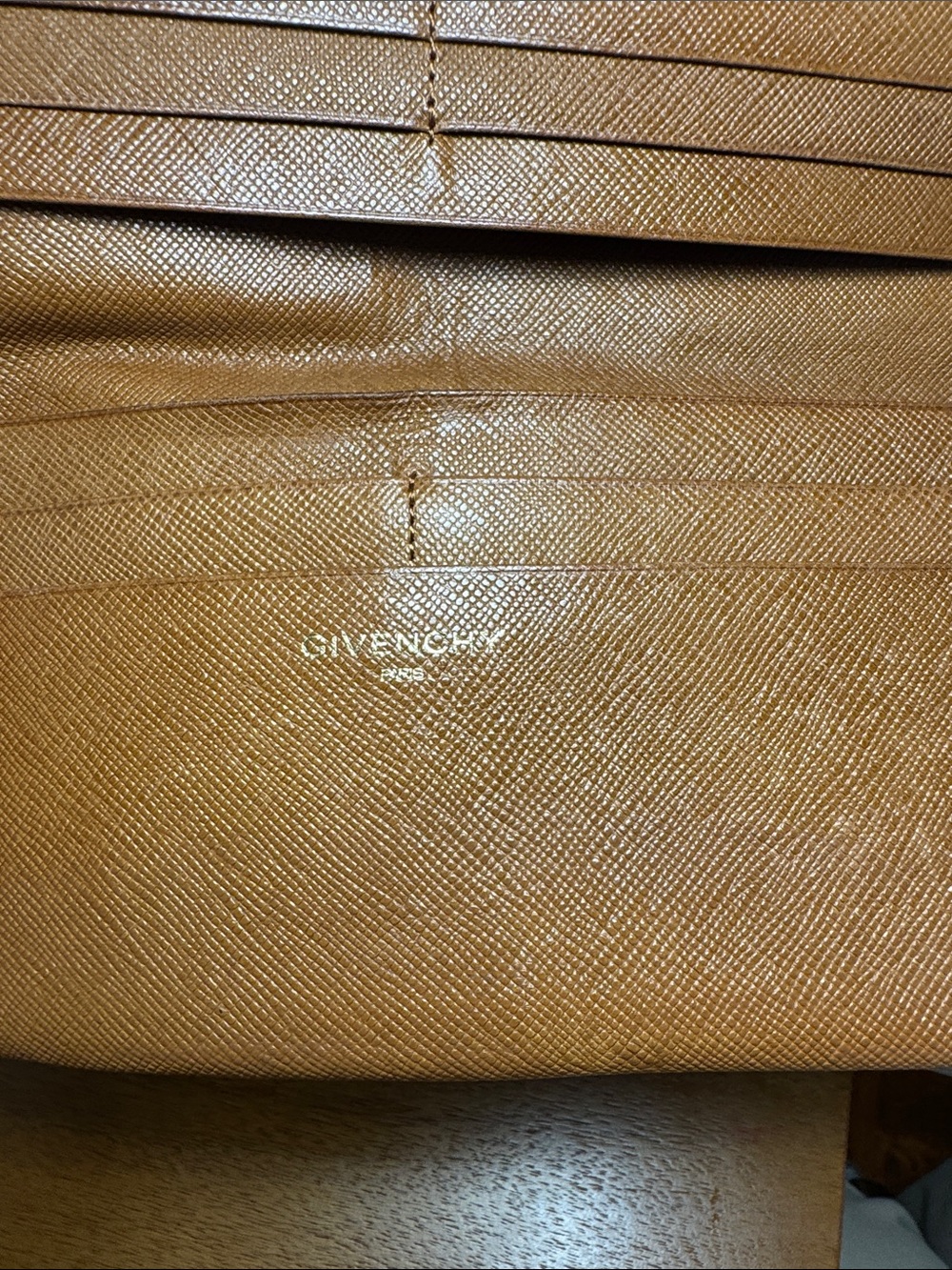 Givenchy Tan Saffiano Leather Long Wallet with Gold Corner Vintage - Picture 11 of 12